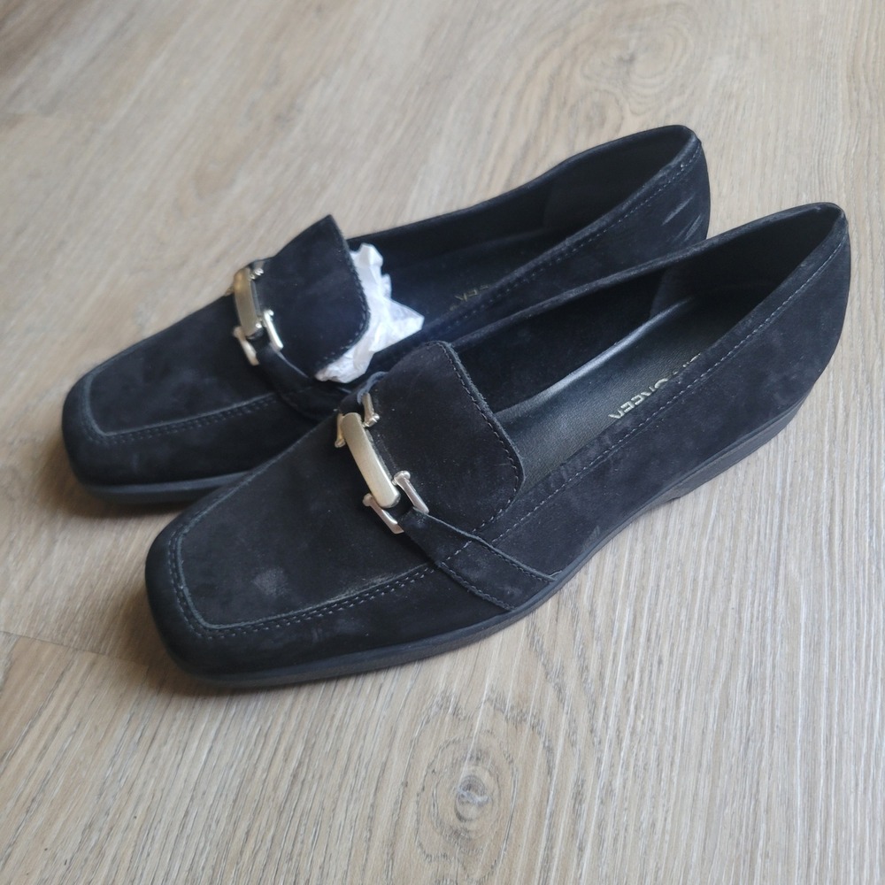Cabin Creek Women Loafers 7M Black Suede Leather Bit Detail Classic Office